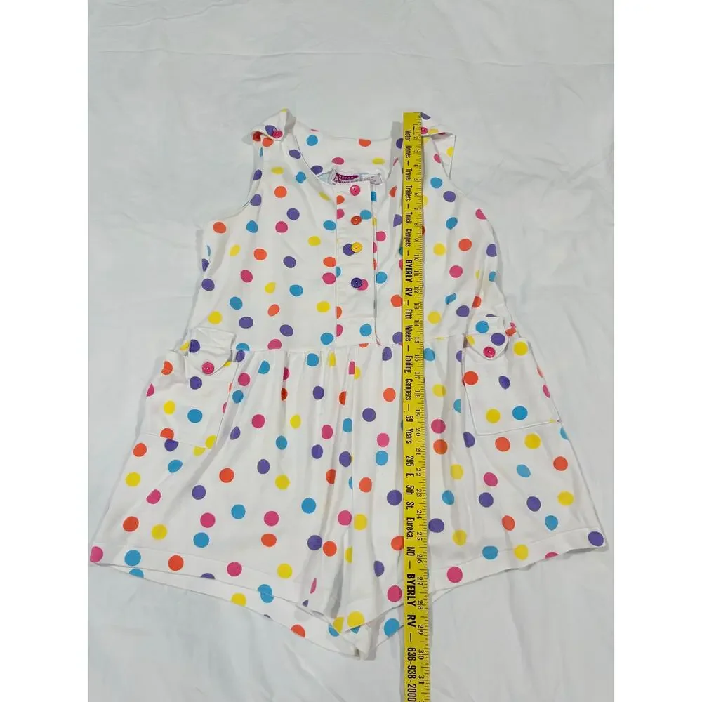 Vintage 90s Polka Dot Romper Girls Size Large 14-16